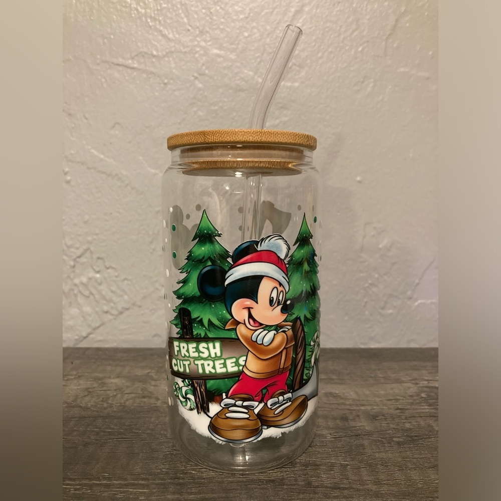 Hand Crafted Mickey Mouse Christmas Tree Farm Tumbler